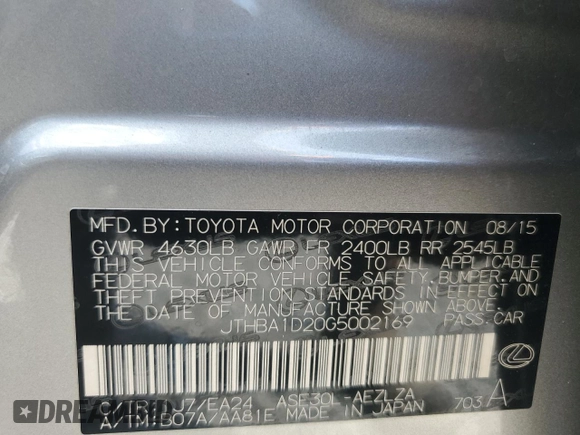 2016 Lexus IS 200t with VIN JTHBA1D20G5002169, listed as a Copart auction lot 64453815 with 111,906 mi miles and Non repairable. Bid and sale history available at DreamBid. Image 12.