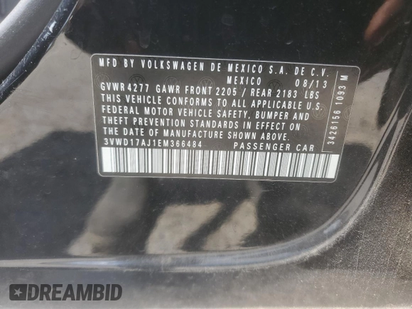 2014 Volkswagen Jetta SE with VIN 3VWD17AJ1EM366484, listed as a Copart auction lot 56331985 with 204,601 mi miles and Salvage title. Bid and sale history available at DreamBid. Image 12.