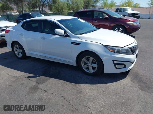2015 Kia Optima LX with VIN KNAGM4A75F5659092, listed as a IAAI auction lot 42048013 with 191,446 mi miles. Bid and sale history available at carsss.com. Image 1.