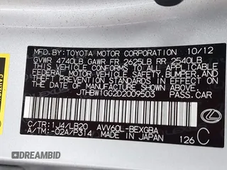 2013 Lexus ES 300h z VIN JTHBW1GG2D2009503, wystawiony jako IAAI lot #42429692 z przebiegiem 265 312 mil mil oraz . Historia ofert i sprzedaży dostępna na DreamBid. Obrazek 9.