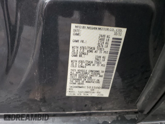 2012 Nissan Xterra X with VIN 5N1AN0NW0CC503500, listed as a Copart auction lot 71752364 with 139,892 mi miles and Salvage Title. Bid and sale history available at DreamBid. Image 15.