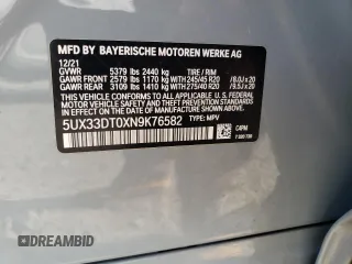 2022 BMW X4 xDrive30i with VIN 5UX33DT0XN9K76582, listed as a Copart auction lot 58791353 with 0 mi miles. Bid and sale history available at carsss.com. Image 15.
