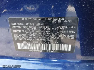 2024 Subaru Crosstrek Premium with VIN JF2GUADC1R8270383, listed as a IAAI auction lot 41578228 with 33,209 mi miles. Bid and sale history available at carsss.com. Image 9.