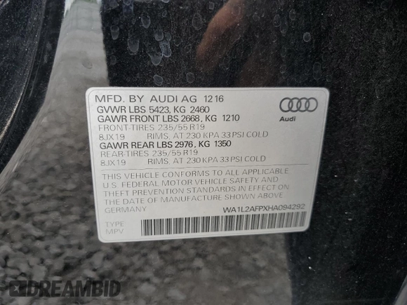 2017 Audi Q5 Premium Plus z VIN WA1L2AFPXHA094292, wystawiony jako Copart lot #55406645 z przebiegiem 72 998 mil mil oraz Szkoda całkowita • Salvage title. Historia ofert i sprzedaży dostępna na DreamBid. Obrazek 14.