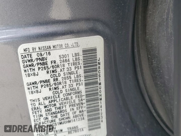 2017 Infiniti QX70 with VIN JN8CS1MU0HM141234, listed as a Copart auction lot 56102205 with 154,546 mi miles and Salvage title. Bid and sale history available at DreamBid. Image 13.