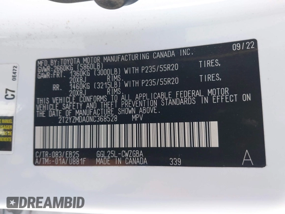 2022 Lexus RX 350 F Sport with VIN 2T2YZMDA0NC368528, listed as a IAAI auction lot 41175097 with 48,452 mi miles and . Bid and sale history available at DreamBid. Image 9.