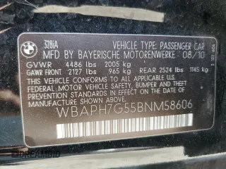 2011 BMW 3 Series 328i with VIN WBAPH7G55BNM58606, listed as a Copart auction lot 43454655 with 203,647 mi miles and Salvage Title. Bid and sale history available at carsss.com. Image 12.