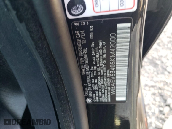 2005 BMW 3 Series 330i with VIN WBAEV53405KM42000, listed as a Copart auction lot 80365134 with 210,425 mi miles and Non Repairable. Bid and sale history available at carsss.com. Image 13.