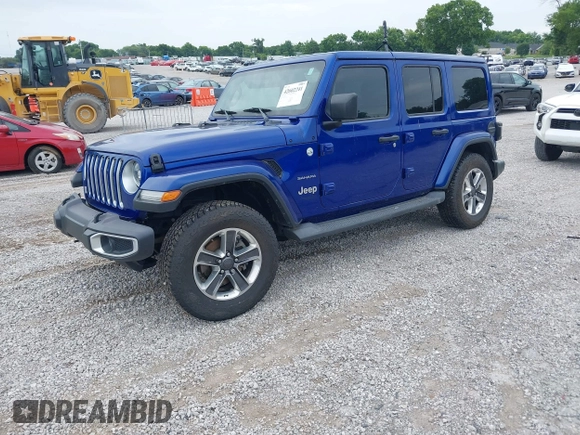 2019 Jeep Wrangler Unlimited Sahara with VIN 1C4HJXEG1KW599117, listed as a IAAI auction lot 42602241 with 109,552 mi miles and . Bid and sale history available at DreamBid. Image 2.