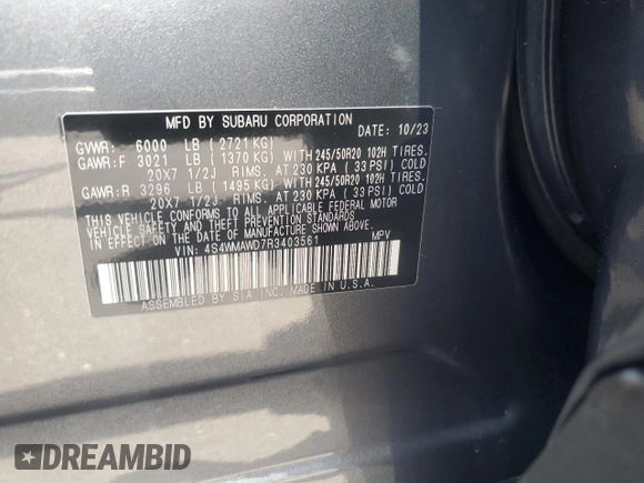 2024 Subaru Ascent Touring with VIN 4S4WMAWD7R3403561, listed as a Copart auction lot 56973125 with 17,520 mi miles and Salvage title. Bid and sale history available at DreamBid. Image 13.