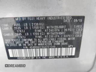 2016 Subaru Outback Premium with VIN 4S4BSAEC5G3221349, listed as a IAAI auction lot 42550233 with 119,762 mi miles and . Bid and sale history available at DreamBid. Image 9.