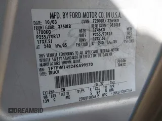 2004 Ford F-150 XLT with VIN 1FTPW14524KA99570, listed as a IAAI auction lot 42546373 with 203,602 mi miles and . Bid and sale history available at DreamBid. Image 9.