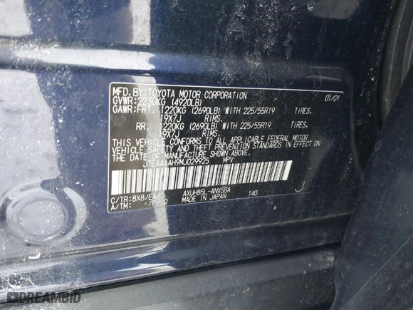 2021 Toyota Venza LE with VIN JTEAAAAH9MJ029925, listed as a IAAI auction lot 41583110 with NaN miles. Bid and sale history available at carsss.com. Image 9.