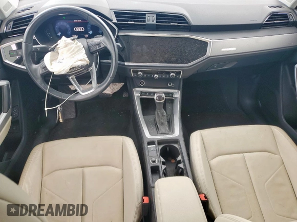 2023 Audi Q3 S line Premium with VIN WA1DECF35P1054849, listed as a Copart auction lot 58766615 with 43,588 mi miles and Salvage title. Bid and sale history available at DreamBid. Image 8.