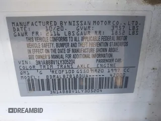 2020 Nissan Sentra S with VIN 3N1AB8BV1LY305204, listed as a IAAI auction lot 41749018 with 40,381 mi miles. Bid and sale history available at carsss.com. Image 9.