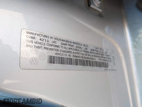 2012 Volkswagen Jetta SE with VIN 3VWDP7AJ3CM309327, listed as a IAAI auction lot 42053827 with 139,802 mi miles and . Bid and sale history available at DreamBid. Image 9.