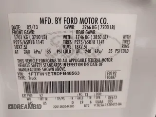 2013 Ford F-150 XL with VIN 1FTFW1ET8DFB48563, listed as a IAAI auction lot 42103243 with 257,778 mi miles. Bid and sale history available at carsss.com. Image 9.