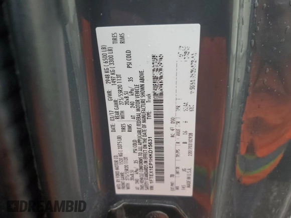 2017 Ford F-150 XL z VIN 1FTEX1EP1HKD15631, wystawiony jako Copart lot #57443155 z przebiegiem 71 451 mil mil oraz Szkoda całkowita • Salvage title. Historia ofert i sprzedaży dostępna na DreamBid. Obrazek 12.