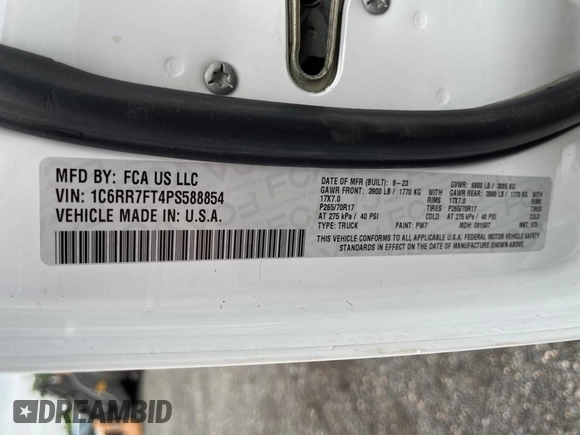 2023 Ram 1500 Tradesman with VIN 1C6RR7FT4PS588854, listed as a Copart auction lot 64556685 with 24,403 mi miles and Salvage title. Bid and sale history available at DreamBid. Image 10.