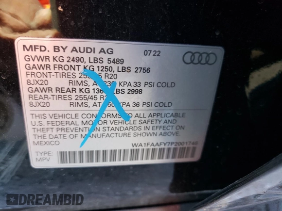 2023 Audi Q5 S line Prestige with VIN WA1FAAFY7P2001746, listed as a Copart auction lot 72766942 with 1,262 mi miles. Bid and sale history available at carsss.com. Image 13.