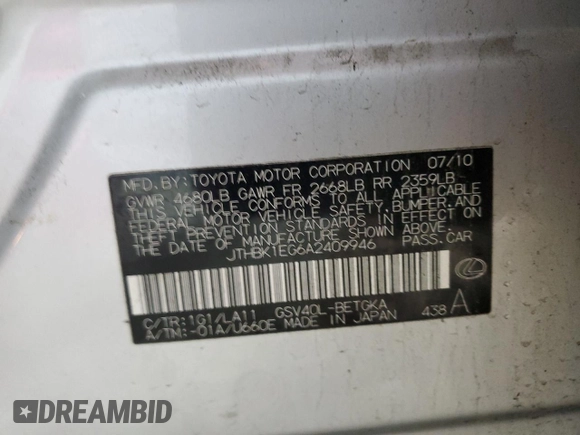 2010 Lexus ES 330 z VIN JTHBK1EG6A2409946, wystawiony jako Copart lot #55388175 z przebiegiem 196 762 mil mil oraz Szkoda całkowita • Salvage title. Historia ofert i sprzedaży dostępna na DreamBid. Obrazek 12.