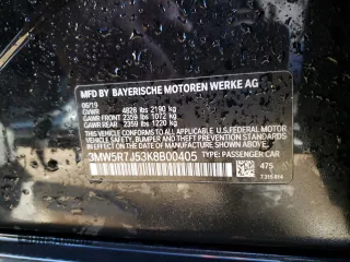 2019 BMW 3 Series 330i xDrive with VIN 3MW5R7J53K8B00405, listed as a Copart auction lot 65893392 with Not Provided miles. Bid and sale history available at carsss.com. Image 10.
