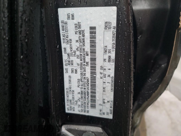 2015 Ford Escape Titanium with VIN 1FMCU9J98FUC02987, listed as a Copart auction lot 43179485 with 60,410 mi miles and Salvage Title. Bid and sale history available at carsss.com. Image 14.