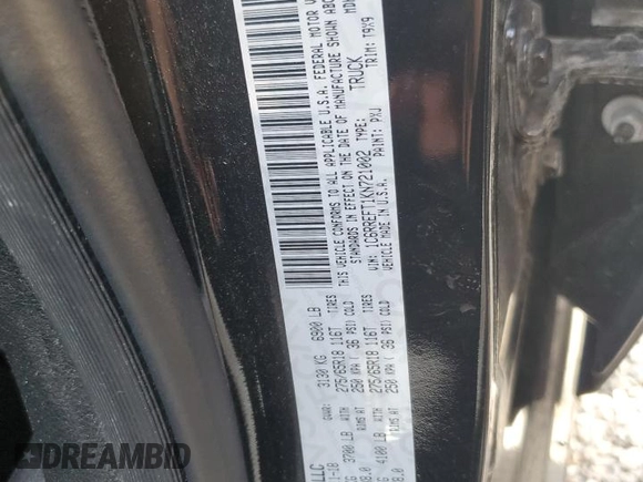 2019 Ram 1500 Big Horn with VIN 1C6RREFT1KN721002, listed as a Copart auction lot 61526425 with 61,431 mi miles and Clean title. Bid and sale history available at DreamBid. Image 12.