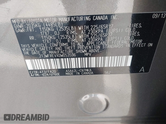 2013 Toyota RAV4 XLE с VIN 2T3WFREVXDW053596, выставлен на аукционе IAAI как лот 42288406 с пробегом 148 884 миль миль и . История ставок и продаж доступна на DreamBid. Изображение 9.