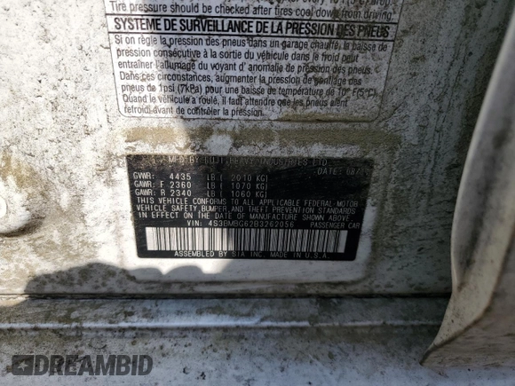 2011 Subaru Legacy Premium Power Moon with VIN 4S3BMBG62B3262056, listed as a Copart auction lot 55892065 with Not provided miles and Salvage title. Bid and sale history available at DreamBid. Image 10.