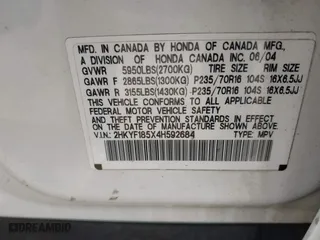 2004 Honda Pilot EX with VIN 2HKYF185X4H592684, listed as a IAAI auction lot 41649752 with 1 mi miles. Bid and sale history available at carsss.com. Image 9.