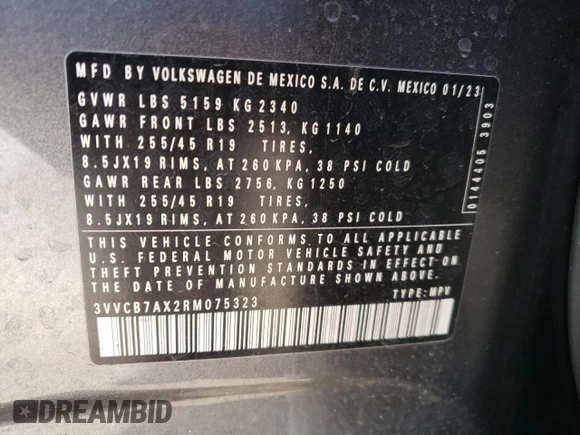 2024 Volkswagen Tiguan SE R-Line Black z VIN 3VVCB7AX2RM075323, wystawiony jako Copart lot #81290414 z przebiegiem 15 867 mil mil oraz Szkoda całkowita • Salvage title. Historia ofert i sprzedaży dostępna na DreamBid. Obrazek 13.