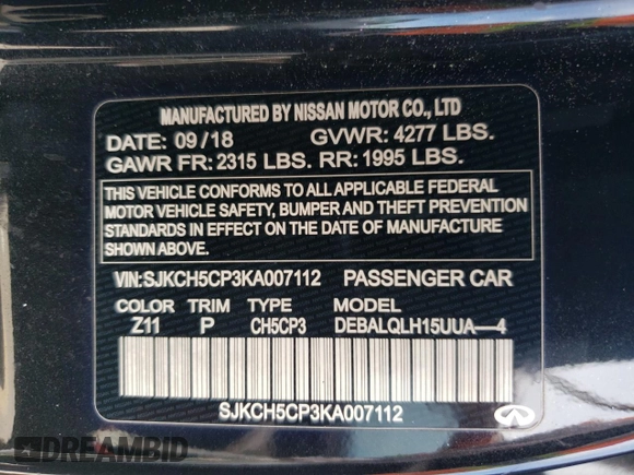 2019 Infiniti QX30 Luxe z VIN SJKCH5CP3KA007112, wystawiony jako Copart lot #56125065 z przebiegiem 122 788 mil mil oraz Szkody całkowita. Historia ofert i sprzedaży dostępna na DreamBid. Obrazek 13.