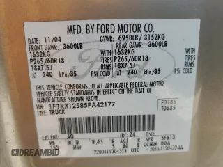 2005 Ford F-150 XLT with VIN 1FTRX12585FA42177, listed as a Copart auction lot 64841645 with 153,779 mi miles and Salvage title. Bid and sale history available at DreamBid. Image 12.