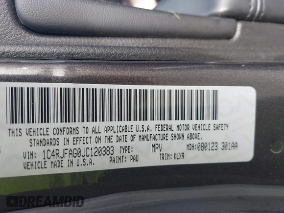 2018 Jeep Grand Cherokee Laredo E with VIN 1C4RJFAG0JC120383, listed as a IAAI auction lot 42115098 with Not Provided miles and . Bid and sale history available at DreamBid. Image 9.