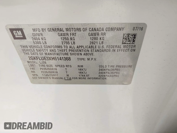 2017 GMC Terrain SLT with VIN 2GKFLUE3XH6141368, listed as a IAAI auction lot 40804441 with 60,901 mi miles. Bid and sale history available at carsss.com. Image 9.