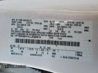 2020 Ford Ranger XL with VIN 1FTER4EH1LLA46814, listed as a Copart auction lot 48882685 with 37,476 mi miles and Salvage title. Bid and sale history available at DreamBid. Image 12.