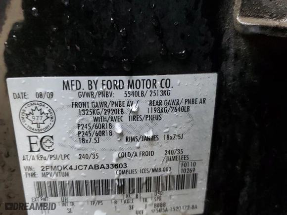 2010 Ford Edge SEL with VIN 2FMDK4JC7ABA33603, listed as a Copart auction lot 49259455 with 353,199 mi miles and Clean Title. Bid and sale history available at carsss.com. Image 13.