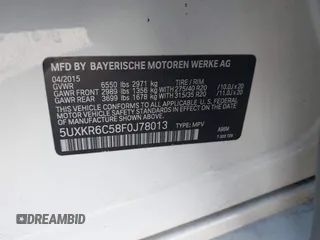 2015 BMW X5 xDrive50i z VIN 5UXKR6C58F0J78013, wystawiony jako IAAI lot #41335257 z przebiegiem Nie podano mil oraz . Historia ofert i sprzedaży dostępna na DreamBid. Obrazek 9.