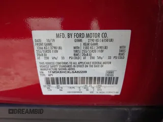 2020 Ford Explorer Platinum with VIN 1FM5K8HCXLGA82209, listed as a IAAI auction lot 41823764 with 52,016 mi miles. Bid and sale history available at carsss.com. Image 9.
