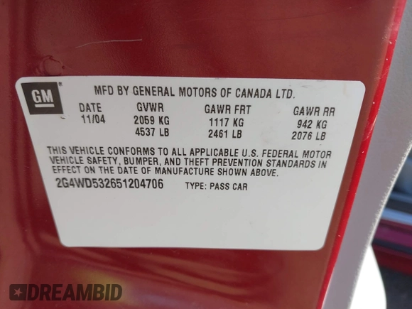 2005 Buick LaCrosse CXL z VIN 2G4WD532651204706, wystawiony jako IAAI lot #40467022 z przebiegiem 179 483 mil mil oraz . Historia ofert i sprzedaży dostępna na DreamBid. Obrazek 9.