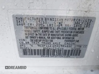 2015 Nissan Sentra SR with VIN 3N1AB7AP1FY341184, listed as a IAAI auction lot 41998906 with 113,340 mi miles and . Bid and sale history available at DreamBid. Image 9.
