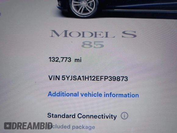 2014 Tesla Model S 60 with VIN 5YJSA1H12EFP39873, listed as a IAAI auction lot 42443414 with 132,773 mi miles and . Bid and sale history available at DreamBid. Image 15.