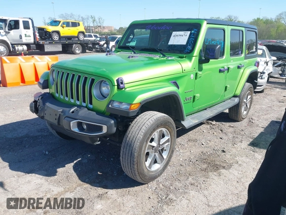 2019 Jeep Wrangler Unlimited Sahara with VIN 1C4HJXEN1KW592876, listed as a IAAI auction lot 42039474 with 66,506 mi miles and . Bid and sale history available at DreamBid. Image 2.