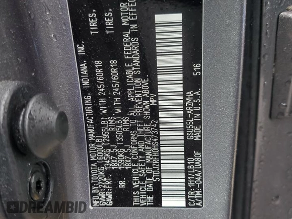 2017 Toyota Highlander XLE z VIN 5TDJZRFH0HS473742, wystawiony jako Copart lot #57229765 z przebiegiem 81 014 mil mil oraz Szkoda całkowita • Salvage title. Historia ofert i sprzedaży dostępna na DreamBid. Obrazek 13.