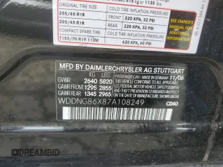 2007 Mercedes-Benz S 550 z VIN WDDNG86X87A108249, wystawiony jako Copart lot #52631825 z przebiegiem 151 083 mil mil oraz Szkoda całkowita • Salvage title. Historia ofert i sprzedaży dostępna na DreamBid. Obrazek 12.