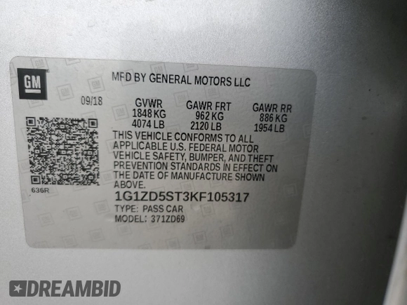 2019 Chevrolet Malibu LT with VIN 1G1ZD5ST3KF105317, listed as a Copart auction lot 51703465 with 176,024 mi miles and Salvage Title. Bid and sale history available at DreamBid. Image 12.