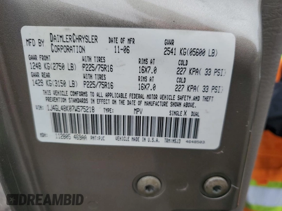 2007 Jeep Liberty Sport with VIN 1J4GL48K07W575218, listed as a Copart auction lot 53886375 with 187,317 mi miles and Salvage Title. Bid and sale history available at DreamBid. Image 13.