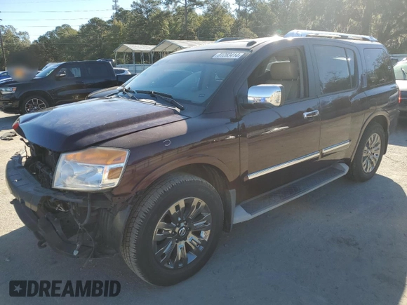 2015 Nissan Armada Platinum z VIN 5N1BA0NF2FN602165, wystawiony jako Copart lot #81283414 z przebiegiem Nie podano mil oraz Szkoda całkowita • Salvage title. Historia ofert i sprzedaży dostępna na DreamBid. Obrazek 1.