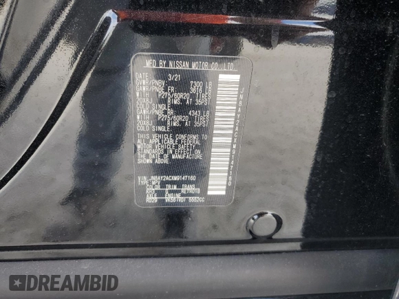 2021 Nissan Armada SV with VIN JN8AY2ACXM9147160, listed as a Copart auction lot 83873234 with Not Provided miles and Non Repairable. Bid and sale history available at carsss.com. Image 14.